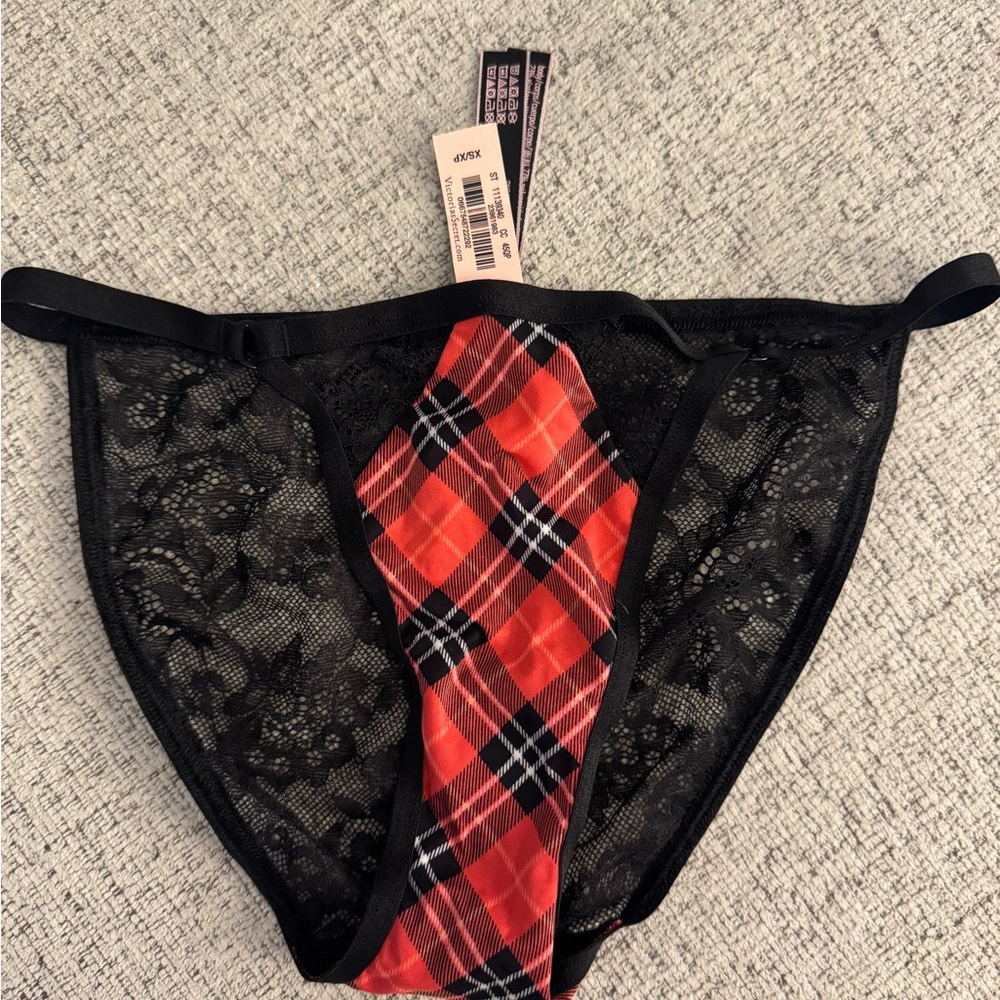 Victoria's Secret Red Plaid and Black Lace Panties